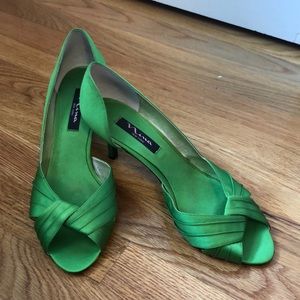 Green Nina satin heels